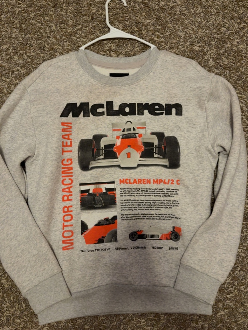 Heather Gray McLaren F1 Crewneck Racing Sweatshirt, Trendy, Streetstyle